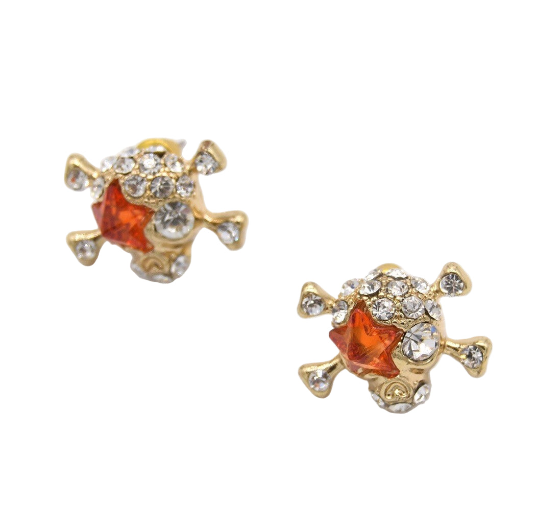 Gold Cubic Zirconia Skull Stud Earring0