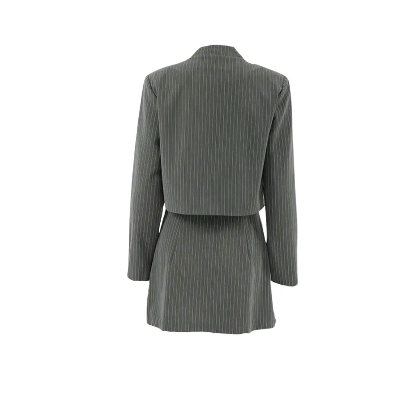 Grey Striped Matching Pleated Skirt And Long Sleeves Jacket Size S2