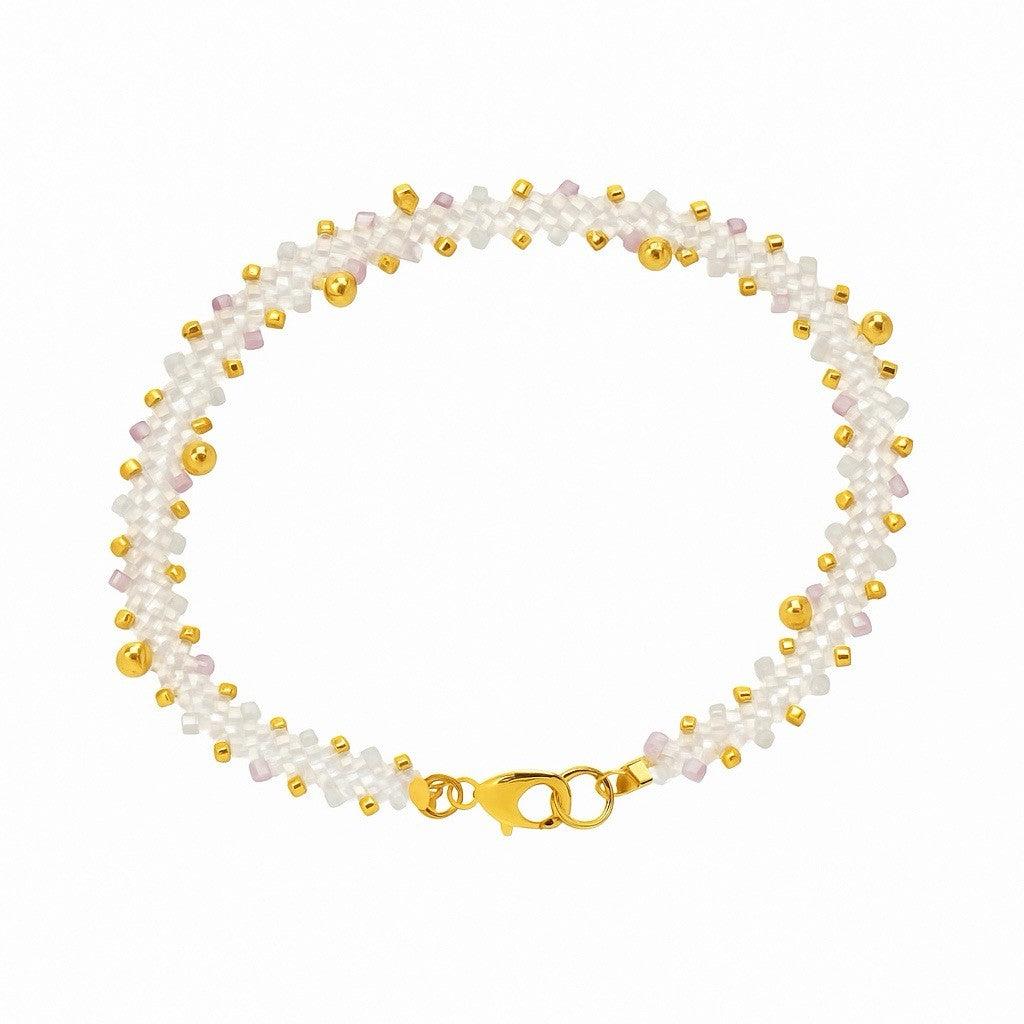 White And Gold Handmade Glass Beaded Bracelet0