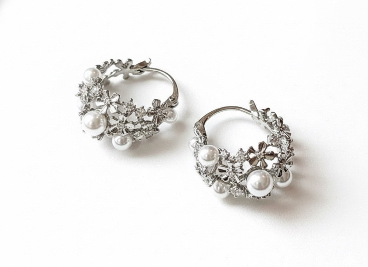 Silver Plated Cubic Zirconia Rhinestones Platinum Plated Hoop Earrings0