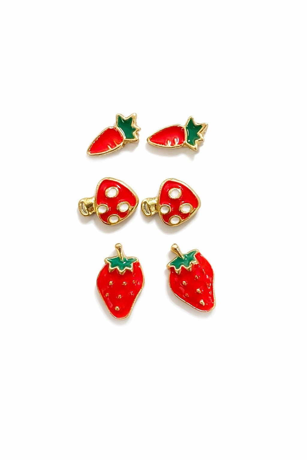 3-Pair Enamel Stud Earrings Set – Strawberry Carrot Mushroom Cute Jewelry0