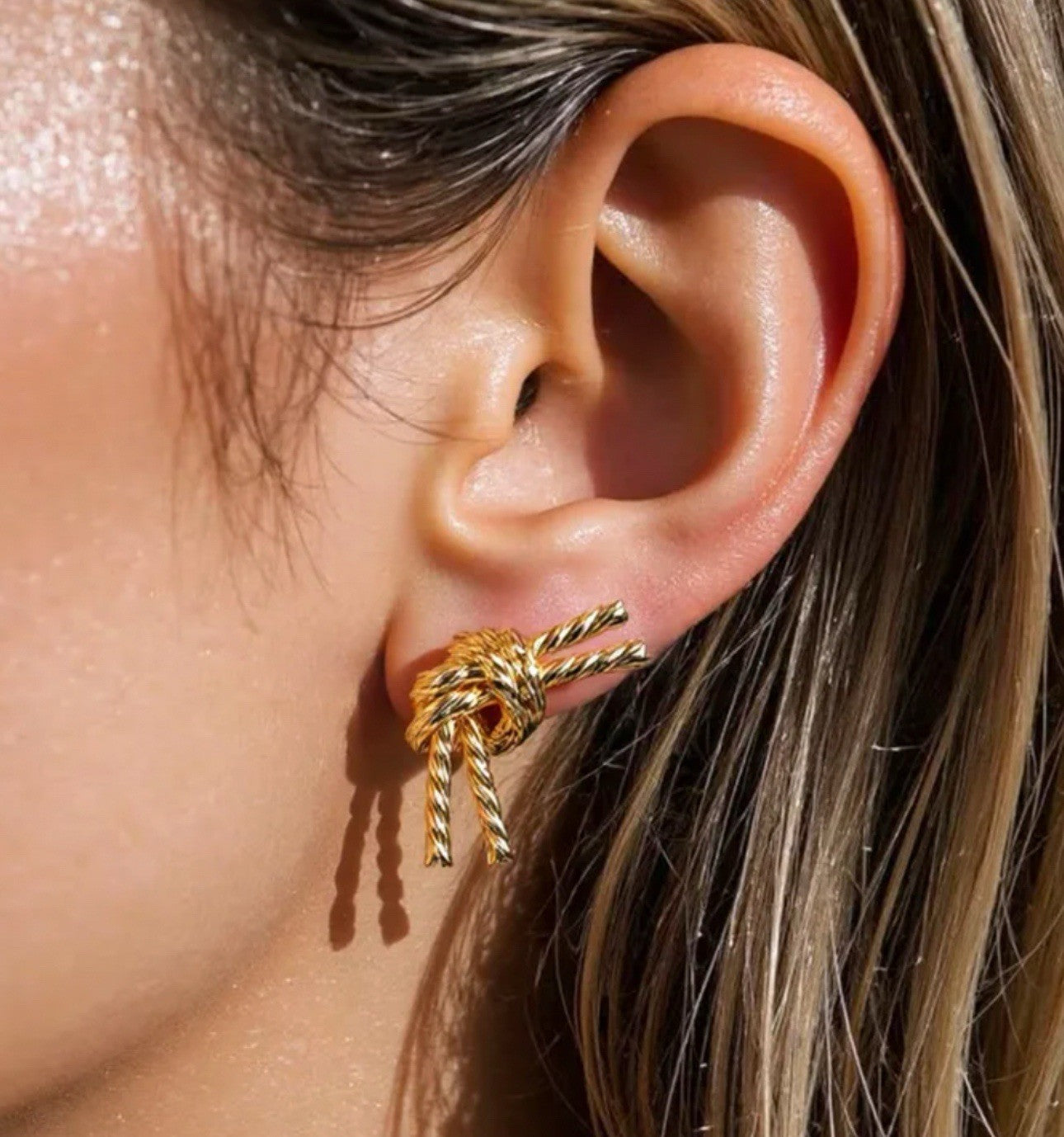 Gold Plated Vintage Style Rope Knot Stud Earrings2