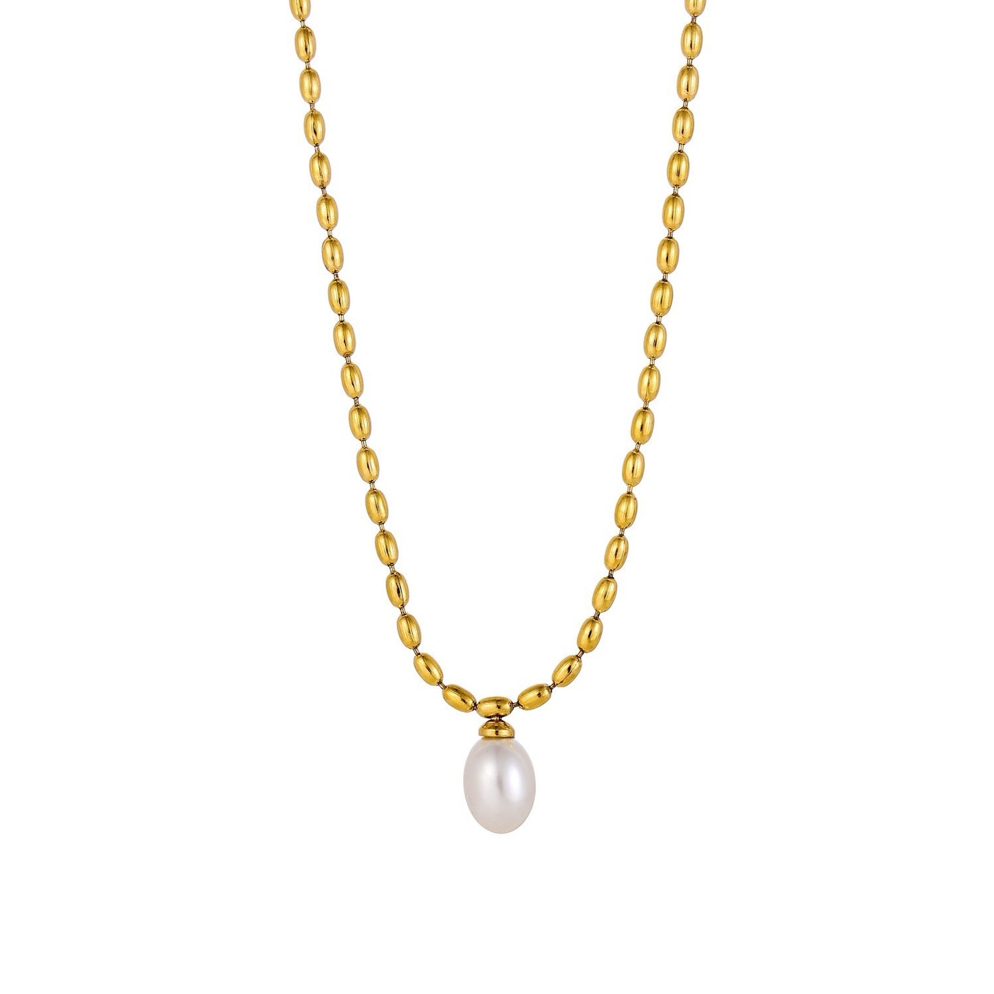 Gold Plated Stainless Steel Pearl Pendant Necklace0