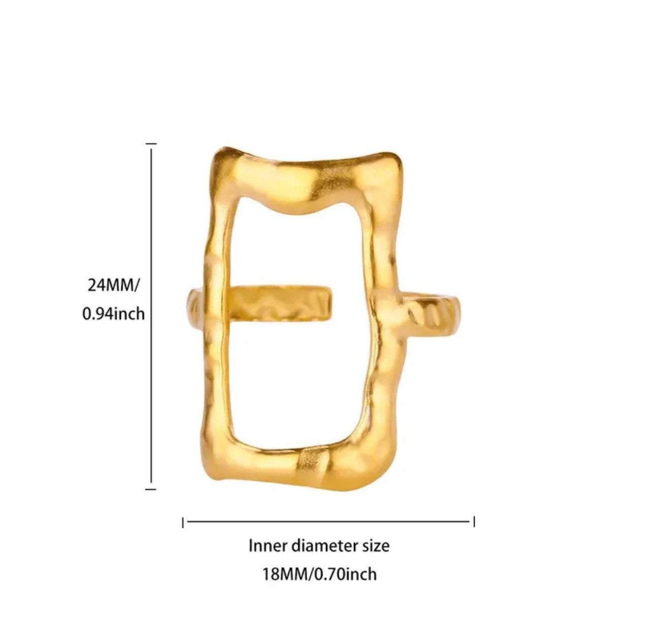 Molten Gold Plated Stainless Steel Rectangular Geometric Modern Adjustable Ring1