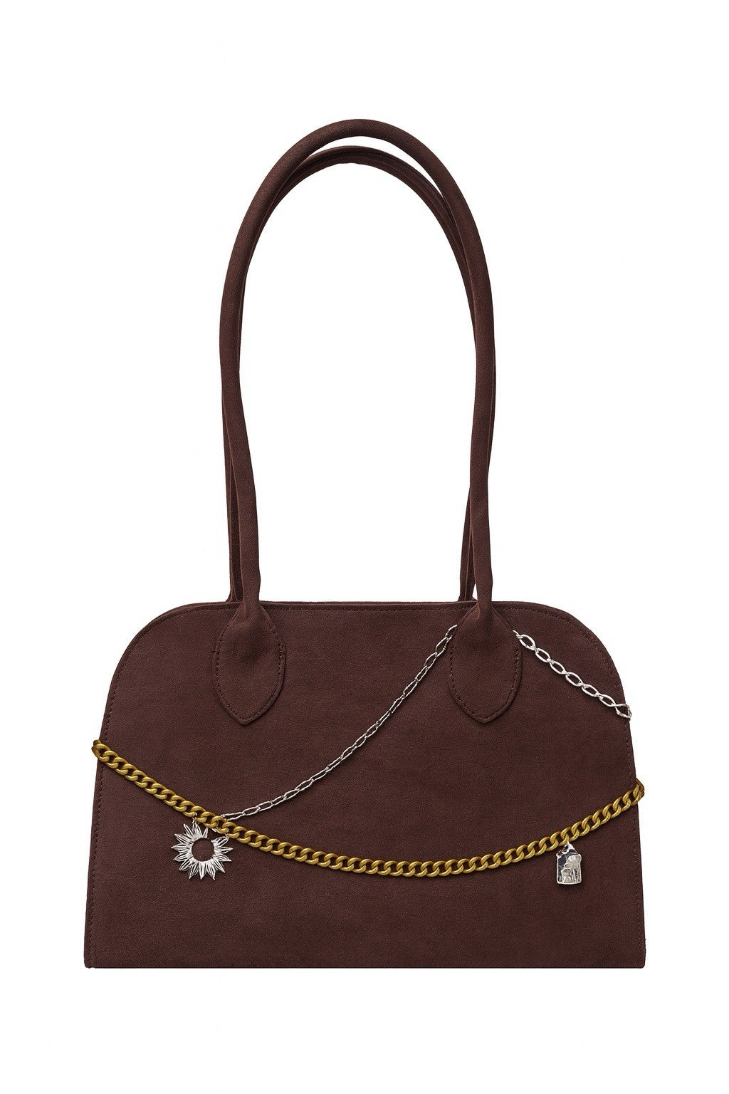 Handmade Brown Faux Suede Stainless Steel Chains Handbag/ Purse1