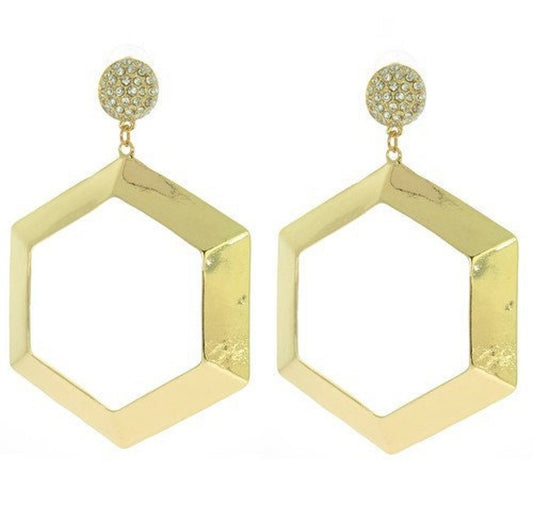 Gold Hexagon With Rhinestones Post Statement Drop Earring0