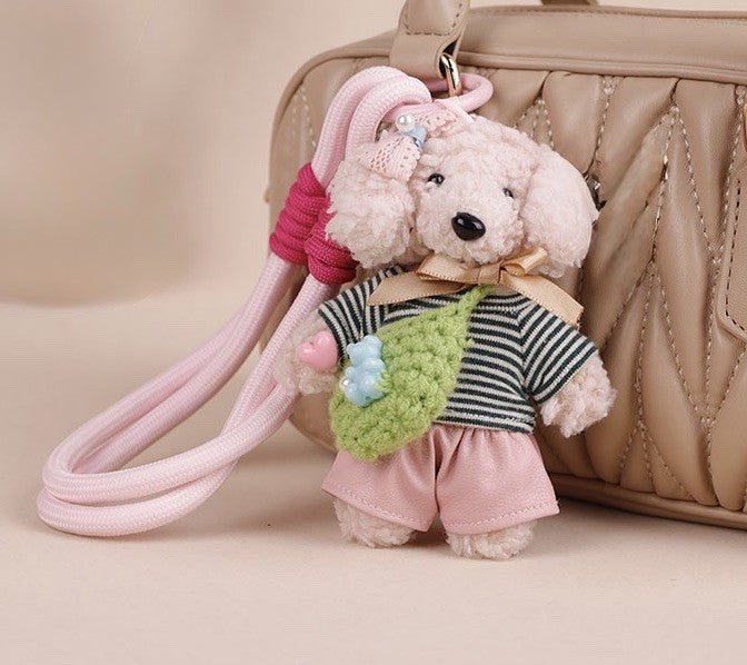 Pink Stripes Shirt Plush Cute Bear Keychain/ Bag Charm0