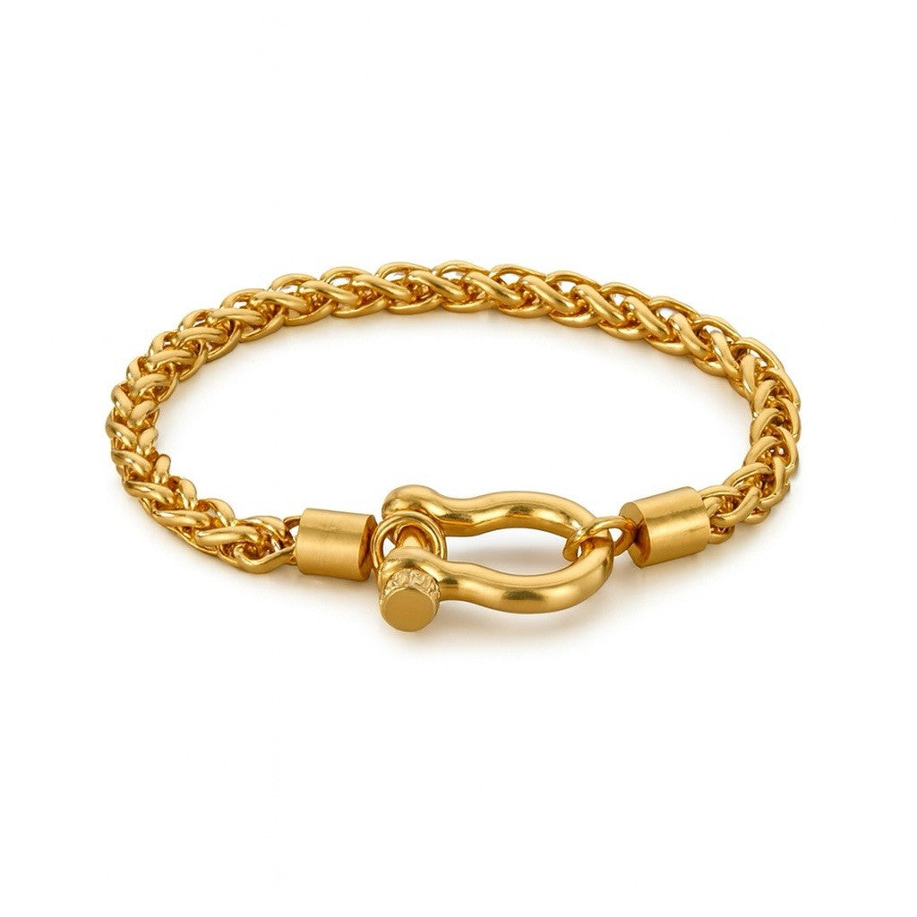 Gold Plated Plain Stainless Steel Horseshoe Lock Style Bracelet0