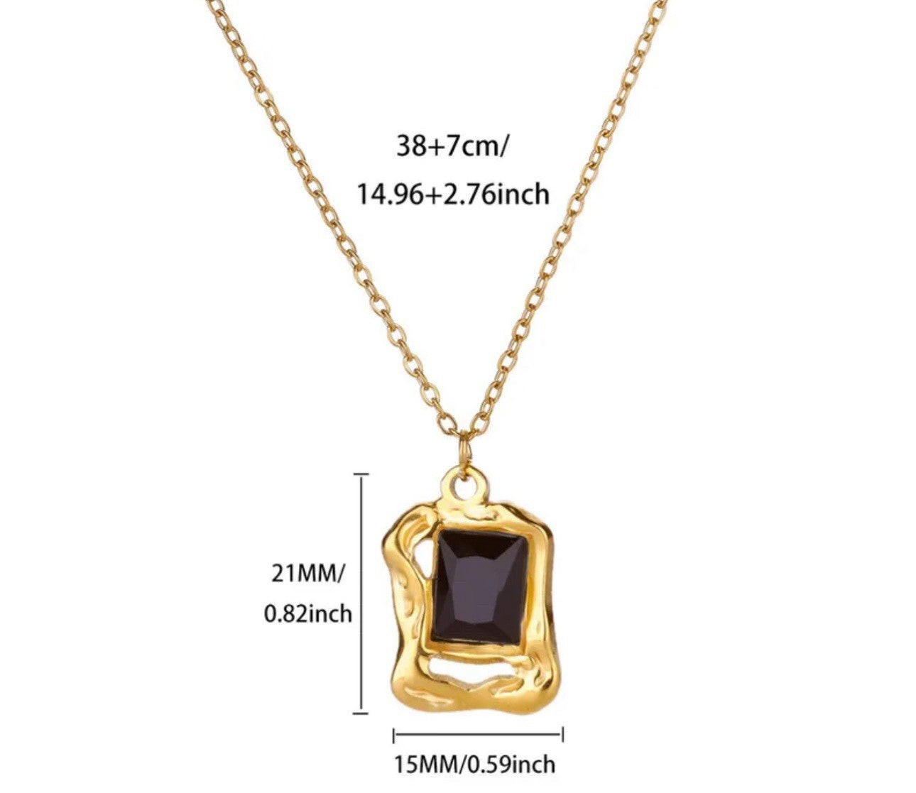 Gold Plated Stainless Steel Black Glass Rectangle Pendant Necklace1