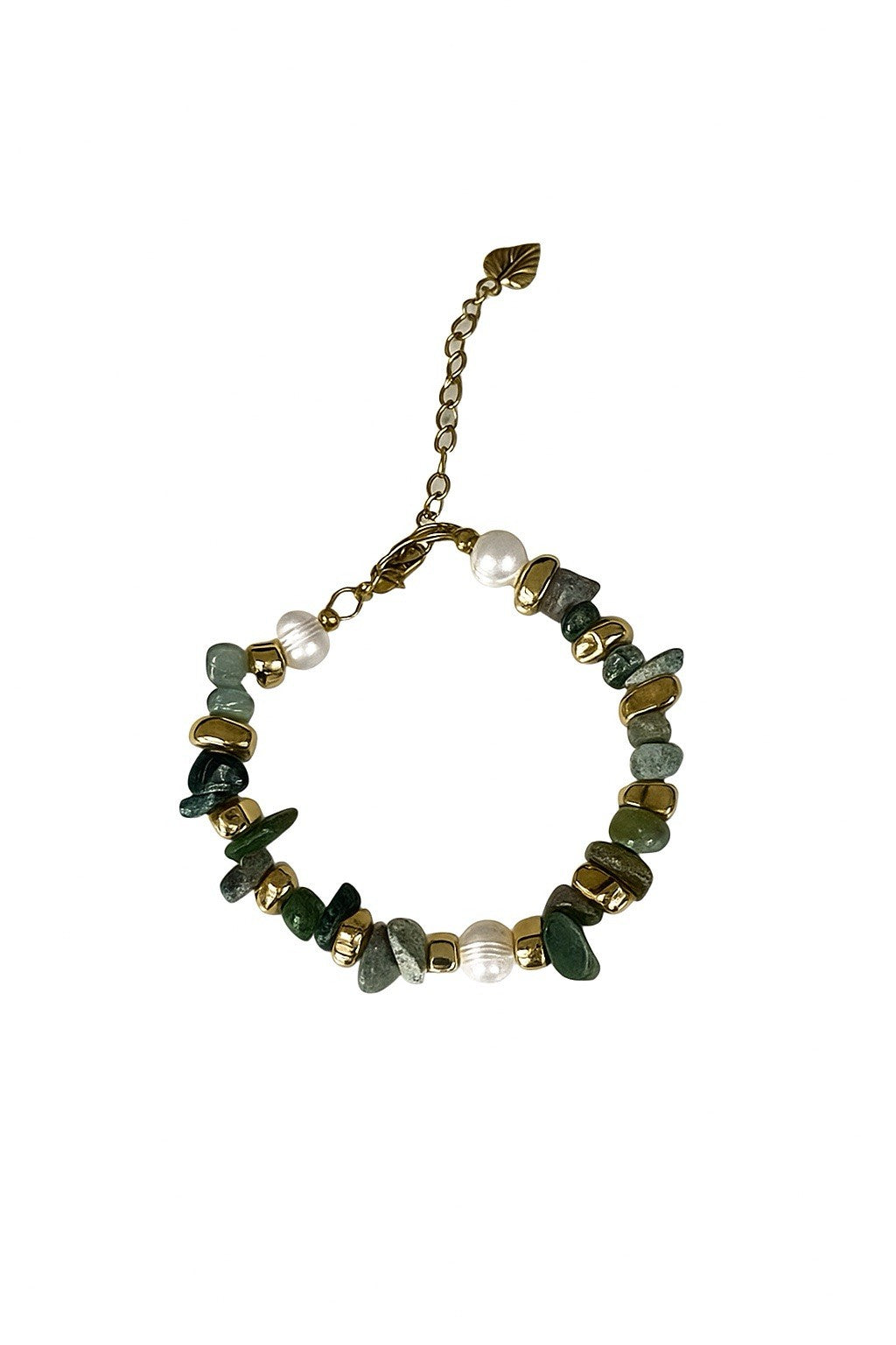 Handmade Stainless Steel Semi Precious Green Labrodite Stones Bracelet0