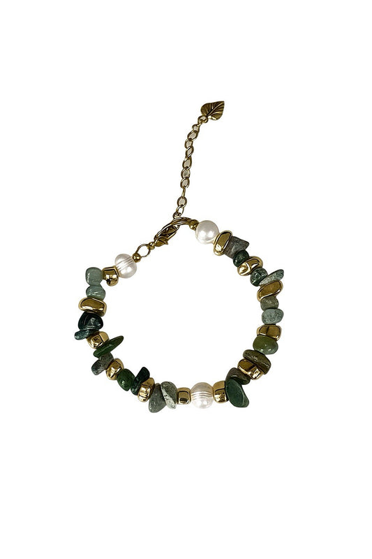 Handmade Stainless Steel Semi Precious Green Labrodite Stones Bracelet0