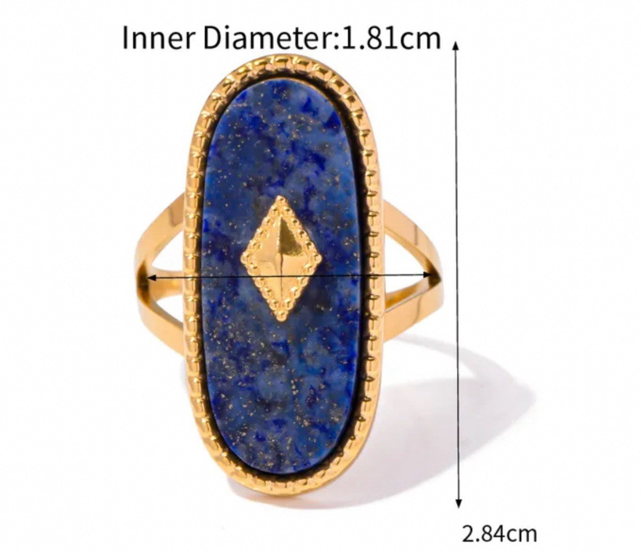 Gold Stainless Steel Semi Precious Lapis Lazuli Statement Oval Adjustable Ring1