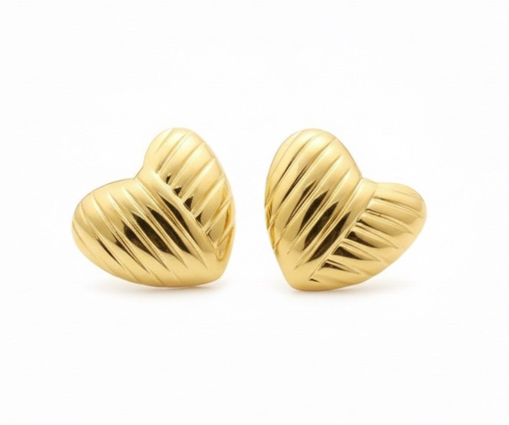 18k Gold Plated Stainless Steel Striped Heart Stud Earring0