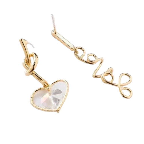 Gold Love And Heart Drop Statement Earring0