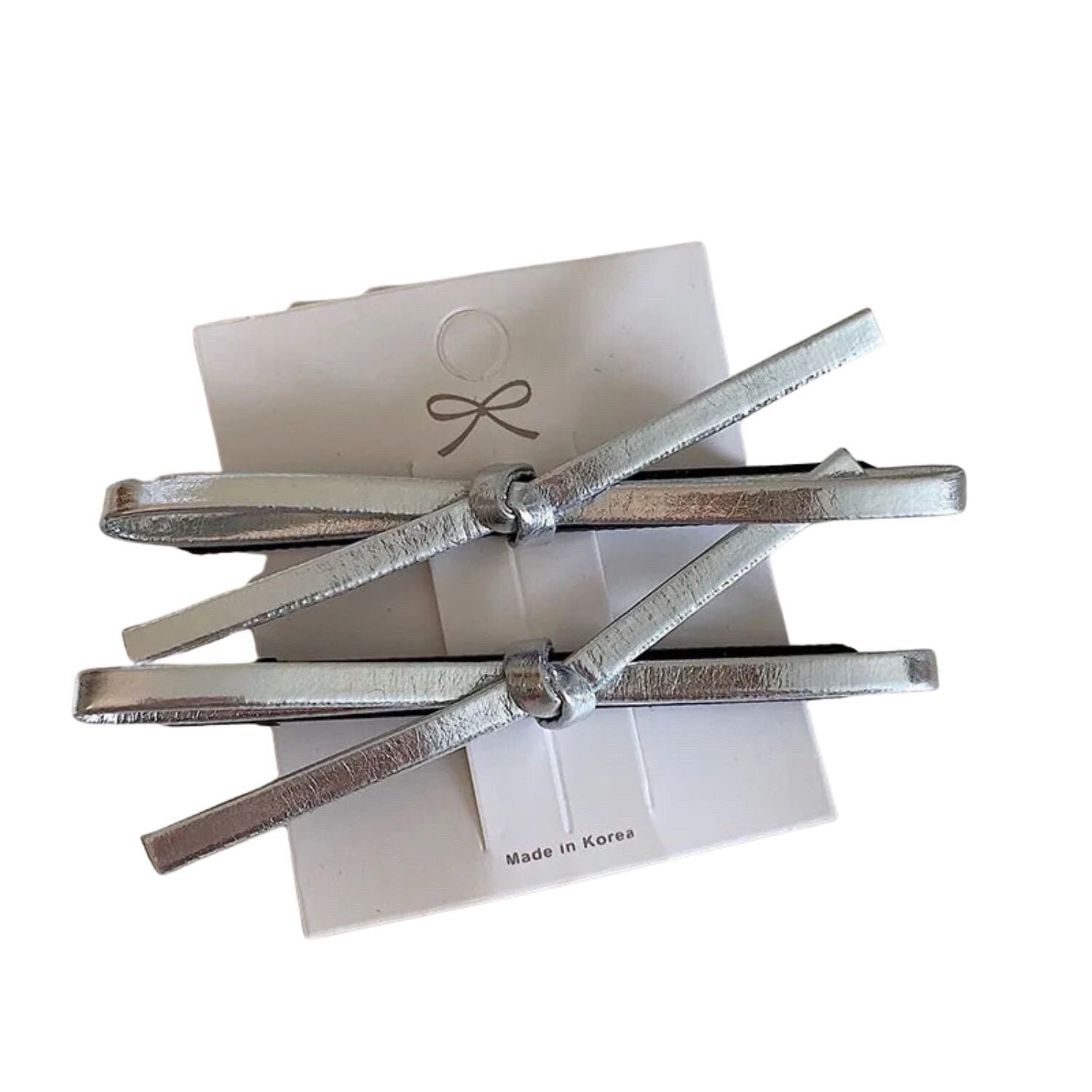 Silver Faux Leather Bow Hair Clip 2 Piece Set0