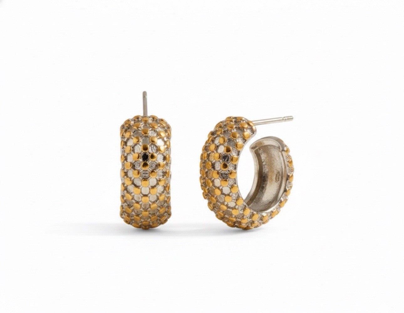 Gold Silver Plated Stainless Steel Pave Two Tone Hoop Earrings0