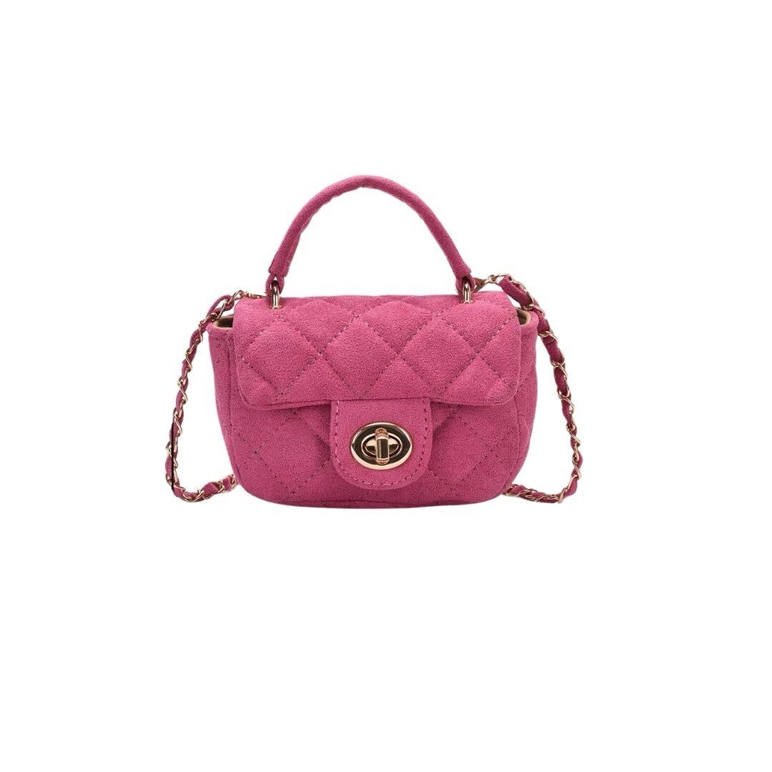 Hot Pink Mini Soft Suede Quilted Crossbody Elegant Clutch/Purse/Bag0