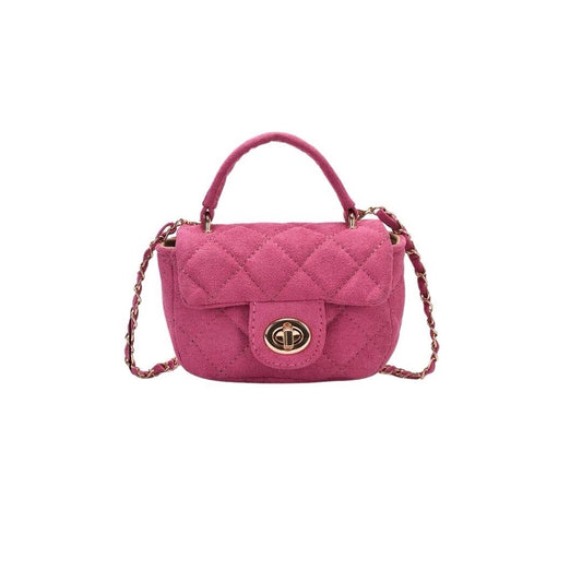 Hot Pink Mini Soft Suede Quilted Crossbody Elegant Clutch/Purse/Bag0