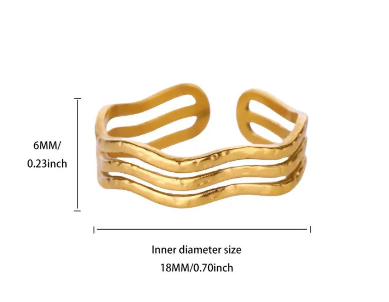 18k Gold Plated Stainless Steel Wavy Triple Row Adjustable Band Ring1