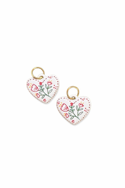 Floral Heart Enamel Charm White Gold Tone Tulip Pendant Set Of 20