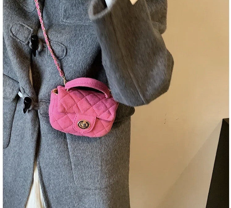 Hot Pink Mini Soft Suede Quilted Crossbody Elegant Clutch/Purse/Bag1
