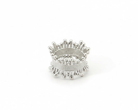 Silver Plated Copper Crown Drip Statement Band Ring0