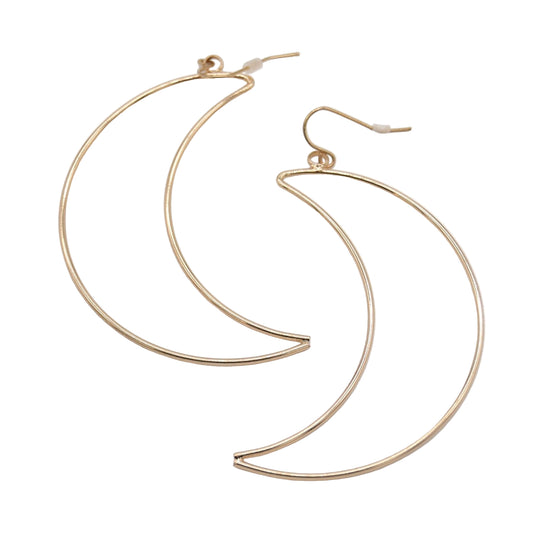 Gold Hollow Moon Drop Earring0