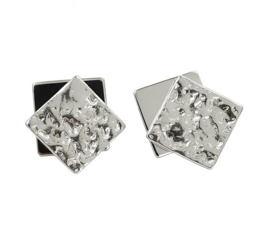 Silver Plated Stainless Steel Layered Geometric Square Stud Earring0
