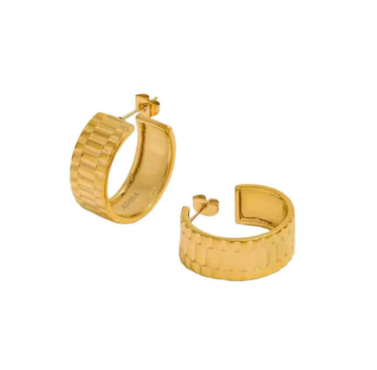 Textured 18k Gold Plated Non Tarnish Stainless Steel Hoop Earrings0