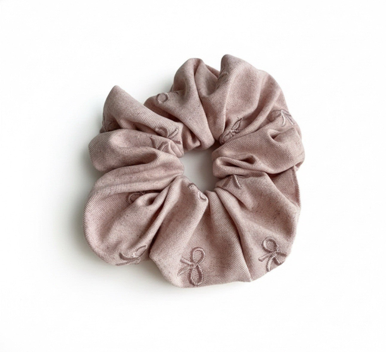 Dusty Pink Embroidered Bows Jumbo Hair Scrunchie0