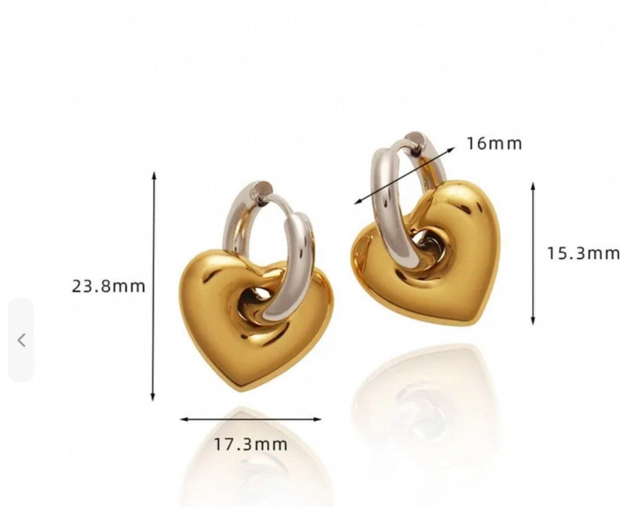 Silver Stainless Steel Gold Puffy Heart Charm Hoop Earrings1