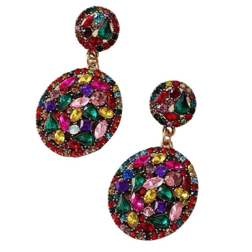Multicolored Statement Round Cubic Zirconia Drop Earrings0