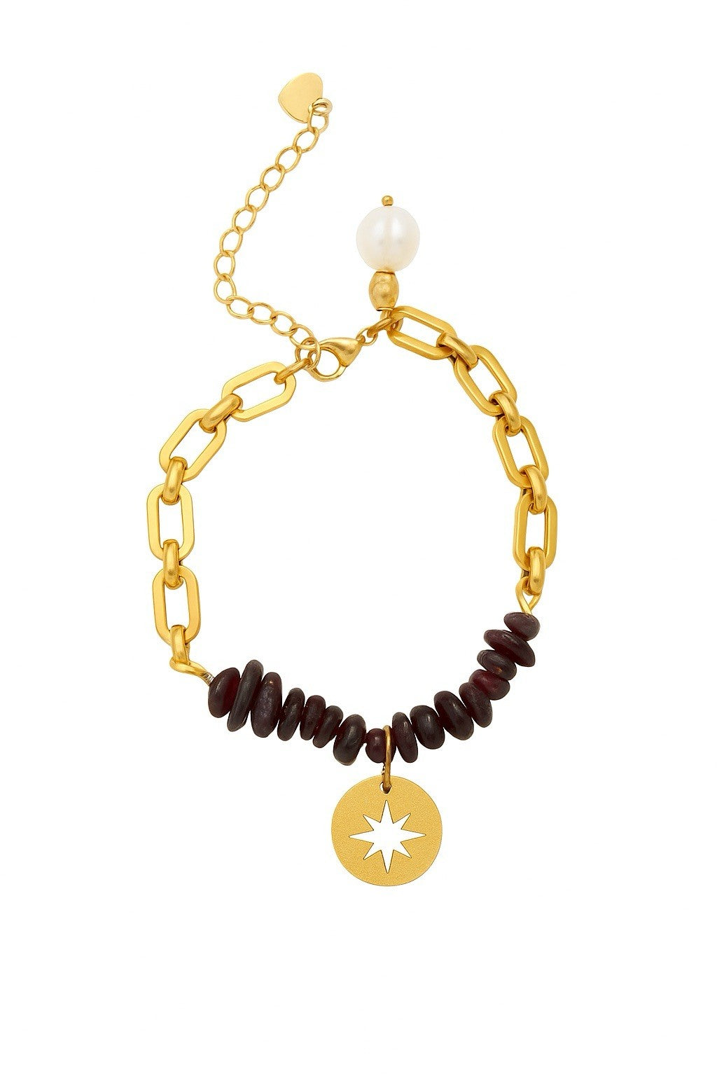 Handmade Stainless Steel Semi Maroon Garnet Stones And Pearl Charm Bracelet0