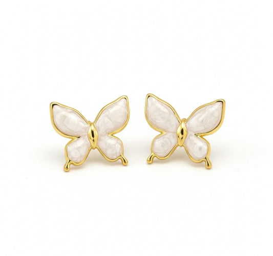 Stainless Steel Butterfly Earrings White Enamel Cute Danity Studs0
