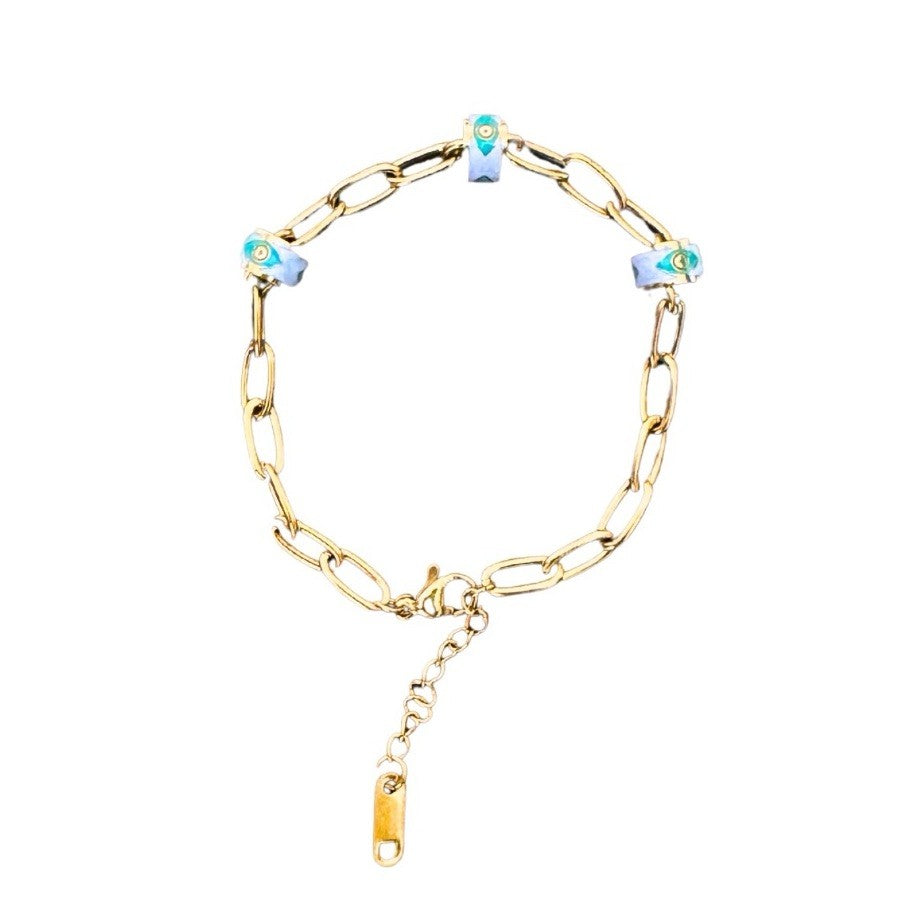 Gold Plated Stainless Steel Links Evil Eye Spacer Chain Bracelet0