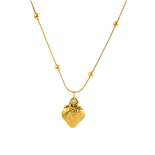 Gold Plated Stainless Steel Strawberry Pendant Chain Necklace0
