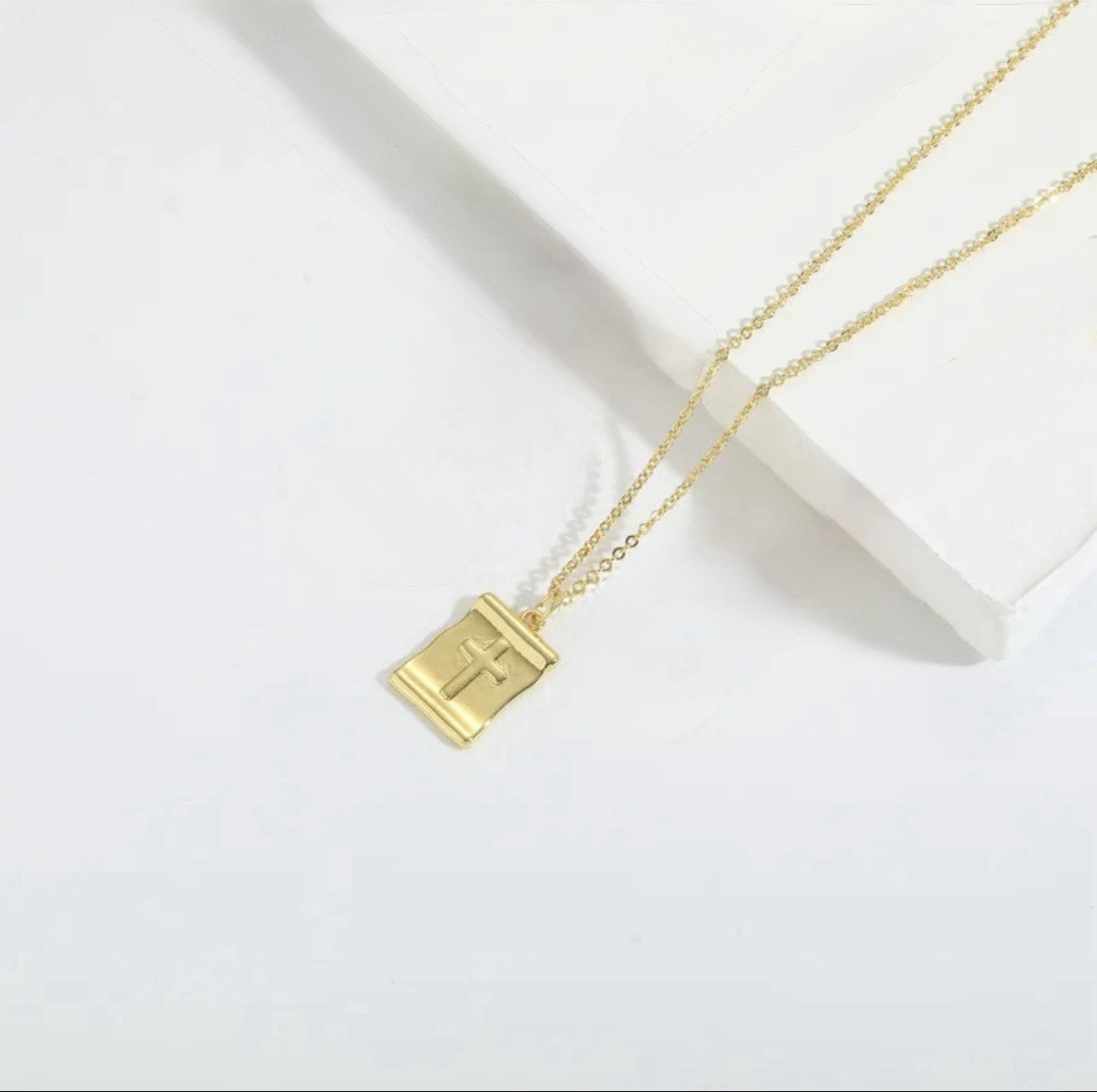 Gold Plated Titanium Cross Square Pendant Chain Necklace1