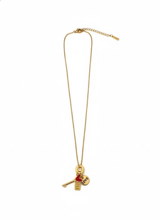 Gold Stainless Charm Necklace Heart Key & Love Tag Pendant Jewelry Gift for Her0