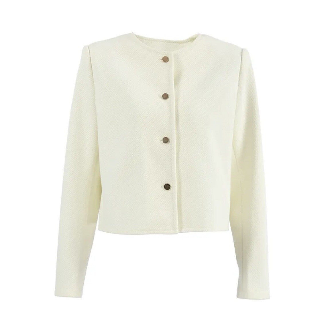 Off White Collarless Snaps Jacket Size S0