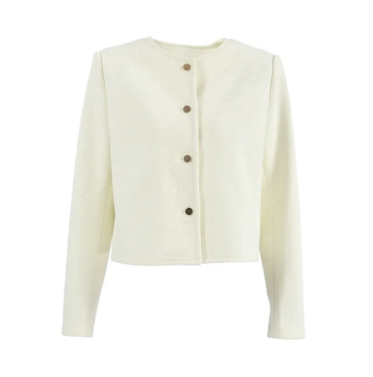 Off White Collarless Snaps Jacket Size S0