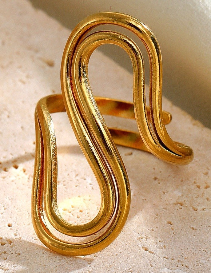 Gold Plated Stainless Steel Swirl Adjustable Ring1