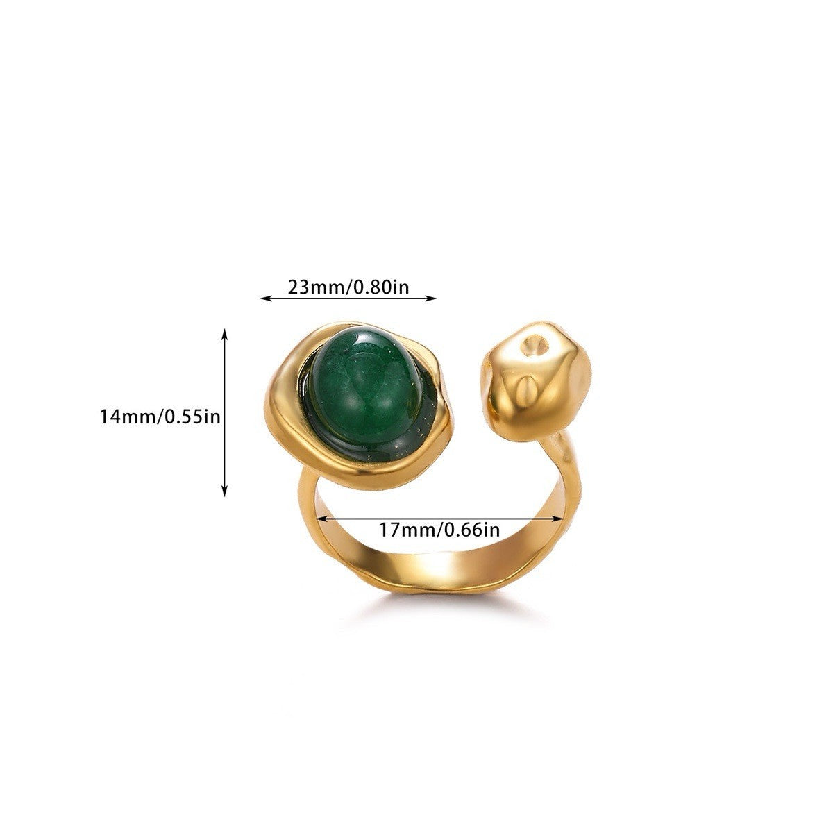 Gold Plated Stainless Steel Green Gemstone Open Adjustable Ring1