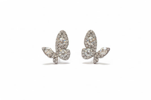 Silver Tone Pave Sparking Rhinestones Cubic Zirconia Butterfly Stud Earrings0