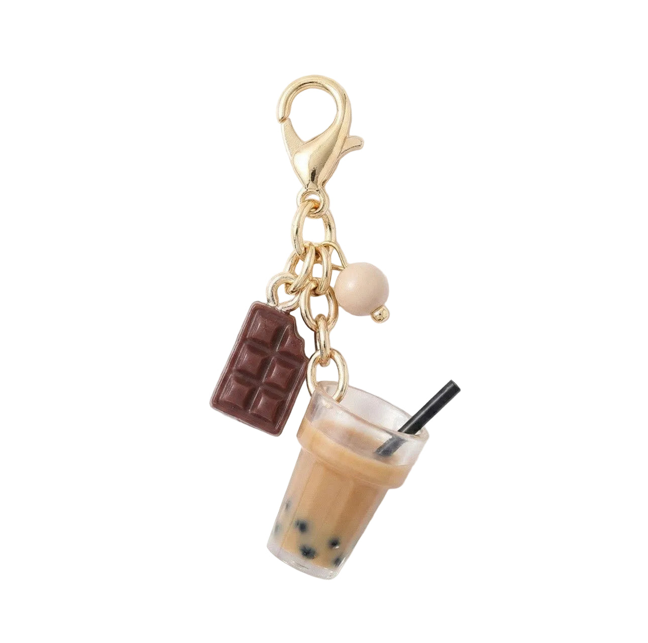 Gold Miniature Resin Milk Tea Cup & Enamel Chocolate Bar Dangle Bag Charm0