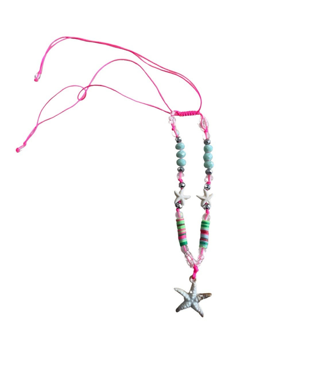 Hot Pink Handmade Beaded Starfish Pendant Adjustable Necklace0
