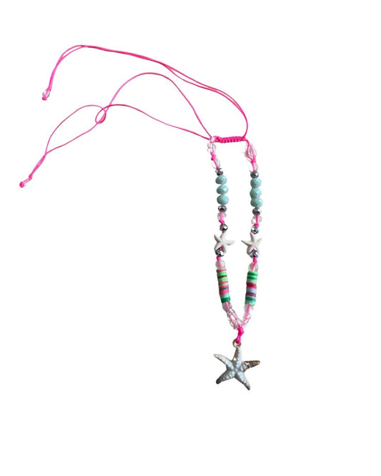 Hot Pink Handmade Beaded Starfish Pendant Adjustable Necklace0