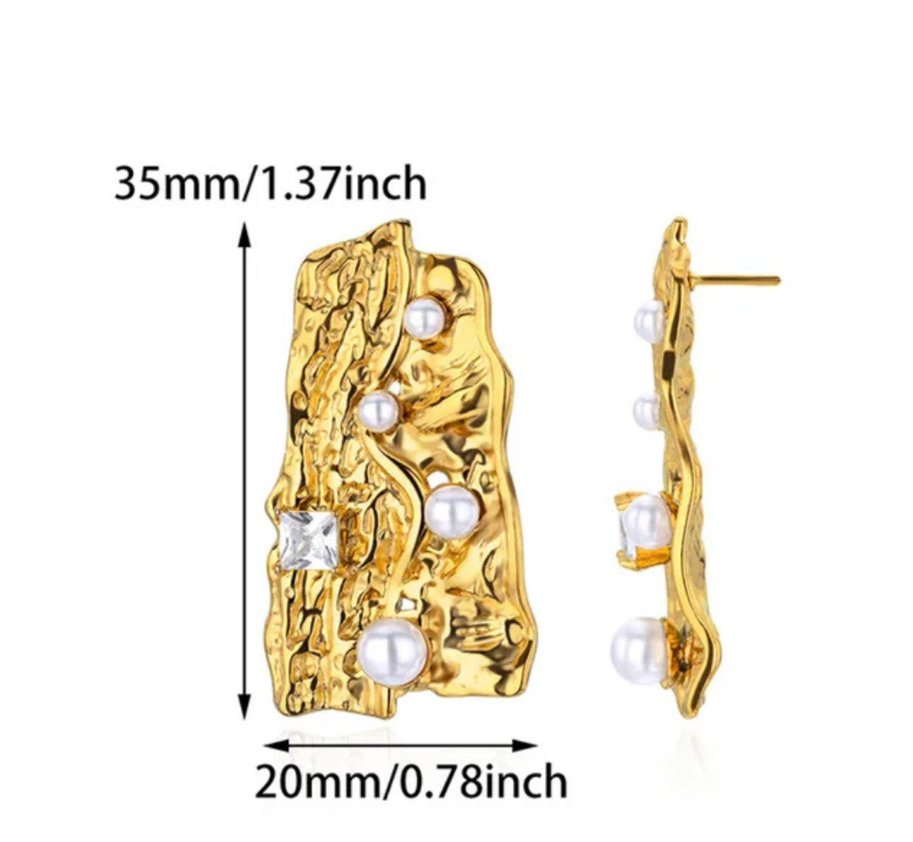 Textured Gold Plated Stainless Steel Crinkle Pearls Dangle Drop Earrings1