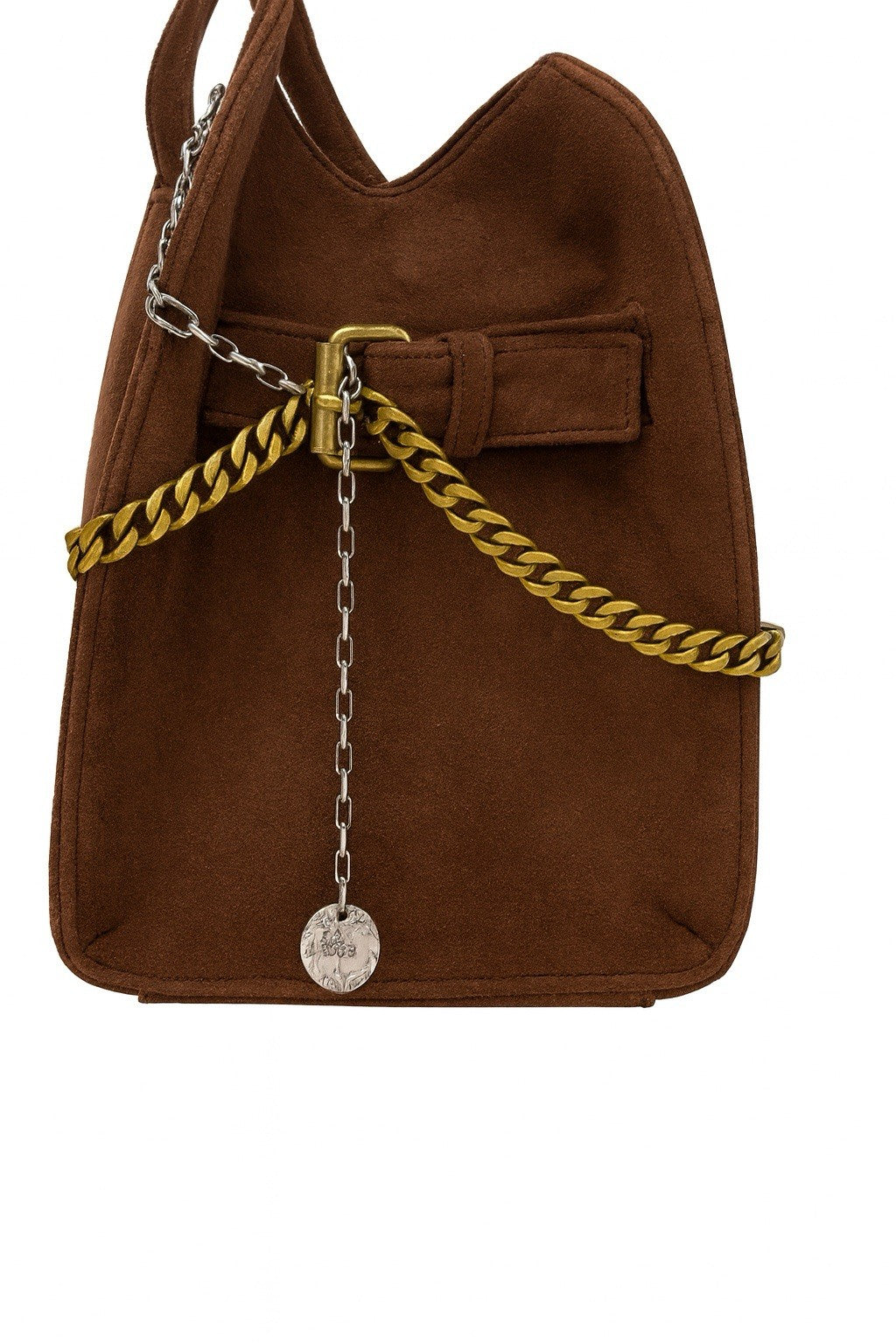 Handmade Brown Faux Suede Stainless Steel Chains Handbag/ Purse2