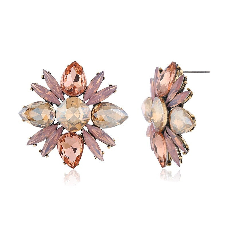 Pink Cubic Zirconia Stones Large Stud Flower Earring0