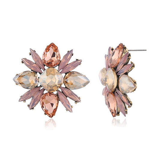 Pink Cubic Zirconia Stones Large Stud Flower Earring0